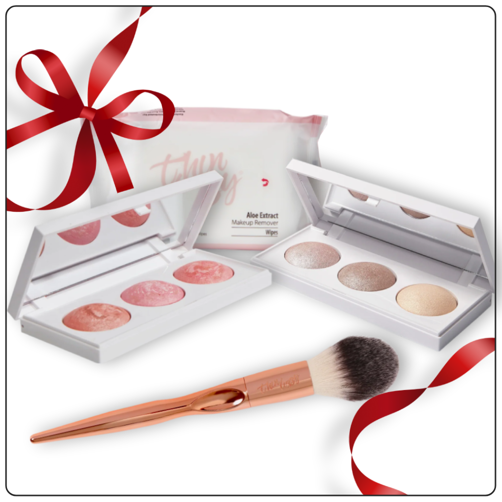 Glow and Go Bundle (Blush Trio + Highlighter Trio + Blush Brush + Free Makeup Wipes)